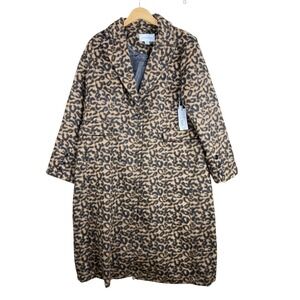 NWT Liz Claiborne Leopard Print Longline Duster Coat Jacket size XXL Tan/Black